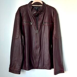 NWOT INC International Concepts Men's Faux Leather Moto Jacket Burgundy XXL
